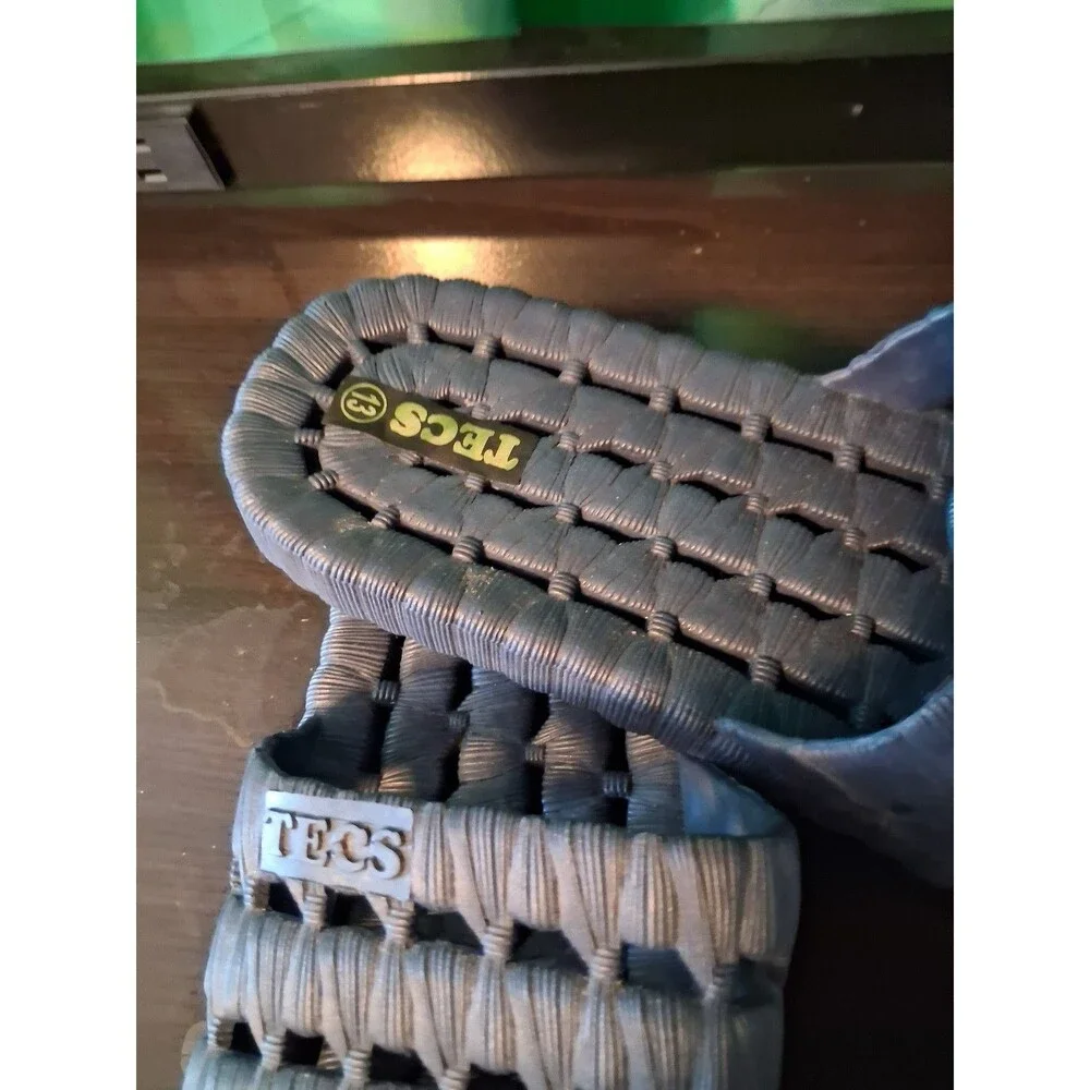 Men blue straw Tecs relaxing slides water safe woven style upper and drainage